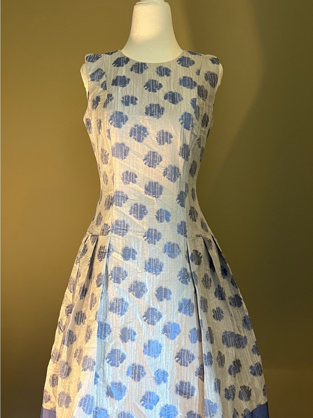 Carmen Marc Valvo Cream Midi Dress with Blue Floral Motif